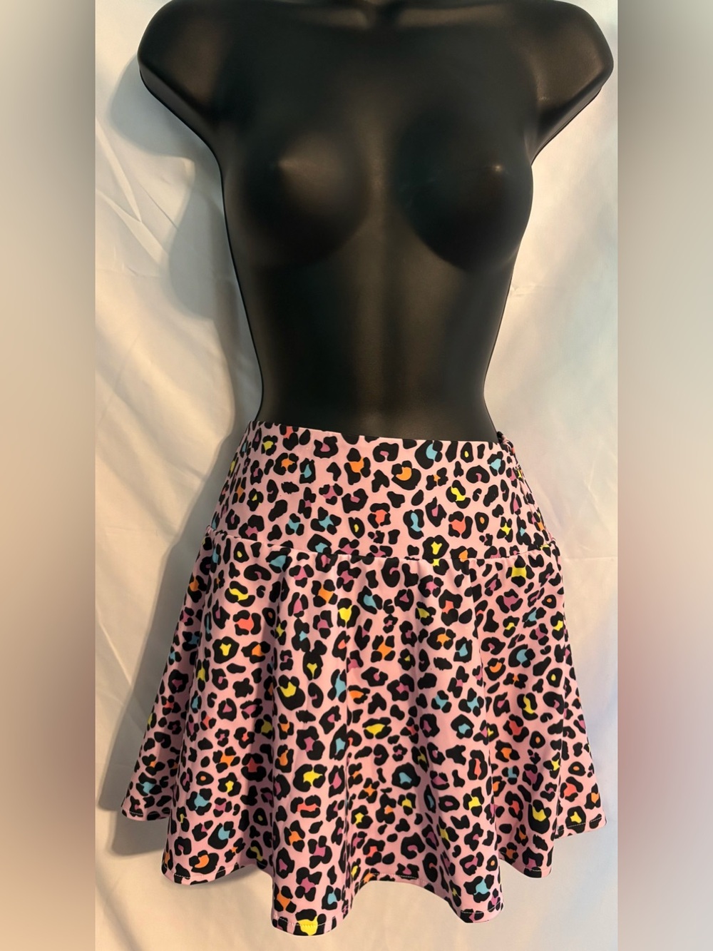 Pink Multicolor Leopard Print Skater Skort